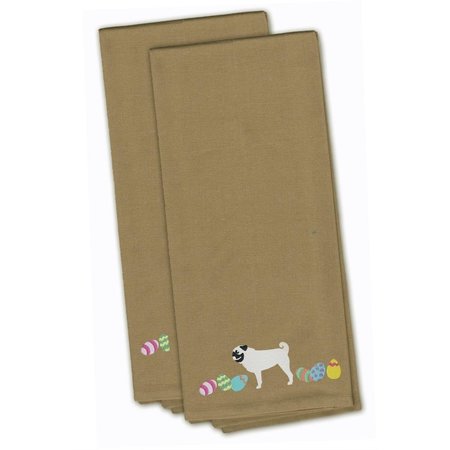 CAROLINES TREASURES Pug Easter Tan Embroidered Kitchen Towel CK1675TNTWE